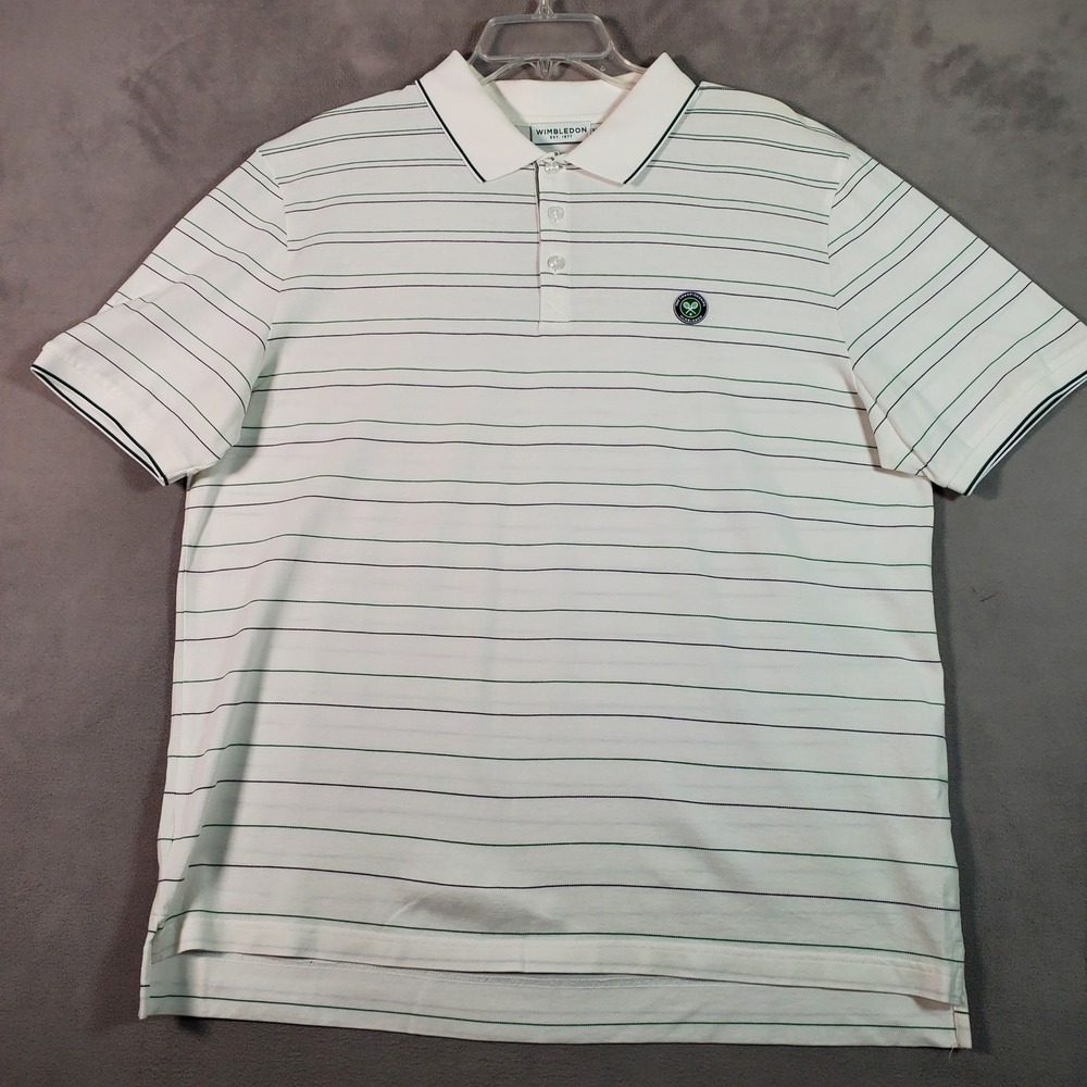 Wimbledon Polo Shirt Mens XL White Stripe Cotton Tennis Preppy Sporty Athleisure